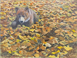 John Seerey-Lester - Baby Bear in Leaves - oil on panel - 9 x 12